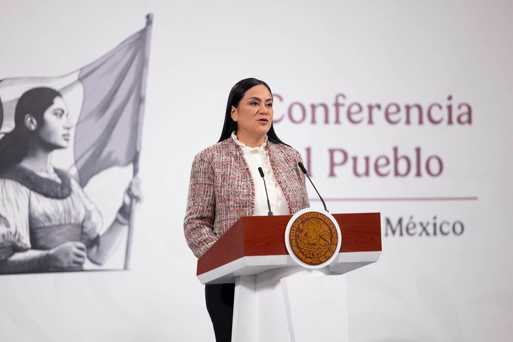 Ariadna Montiel, secretaria de Bienestar, durante la mañanera de este 9 de junio del 2025. Foto: Presidencia