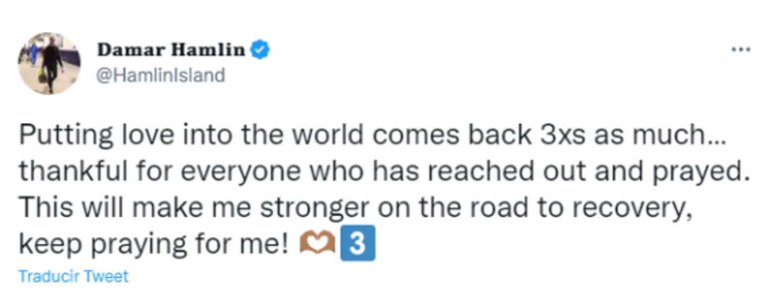 "Sigan orando por mí", el emotivo mensaje escrito por Damar Hamlin en redes sociales