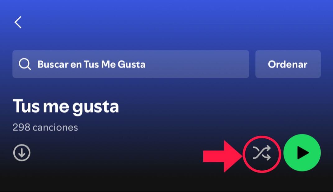 Ícono "aleatorio" en Spotify. Foto: Captura de pantalla
