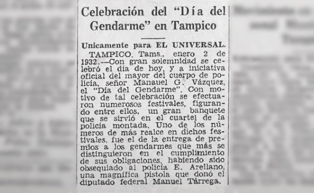 Cobertura sobre la celebración del “Día del Policía” en Tampico, en enero de 1932 e impulsado por Manuel Vázquez G. Foto: Hemeroteca EL UNIVERSAL.