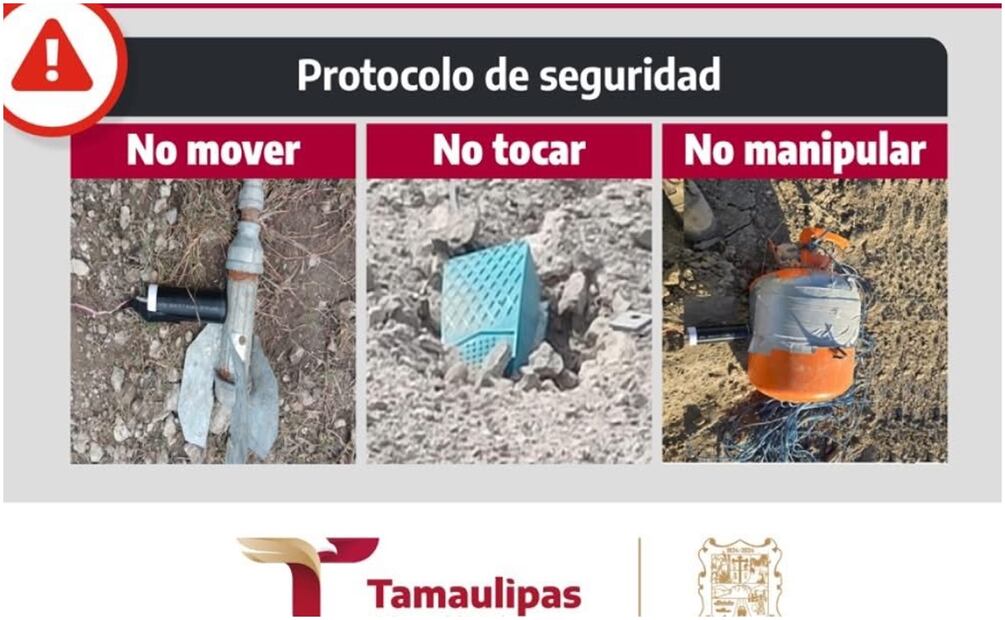 Gobierno de Tamaulipas alerta a la población en caso de hallar explosivos en 4 municipios (24/01/2025). Foto: Especial
