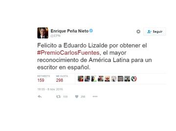 Enrique Peña Nieto felicita a Eduardo Lizalde