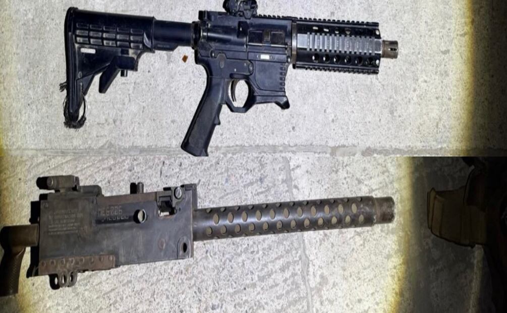 A los 4 civiles detenidos les aseguraron armas automáticas, cartuchos, chalecos y dosis de droga tras atacar a fuerzas federales en Navolato, Sinaloa (17/05/2025). Foto: Especial