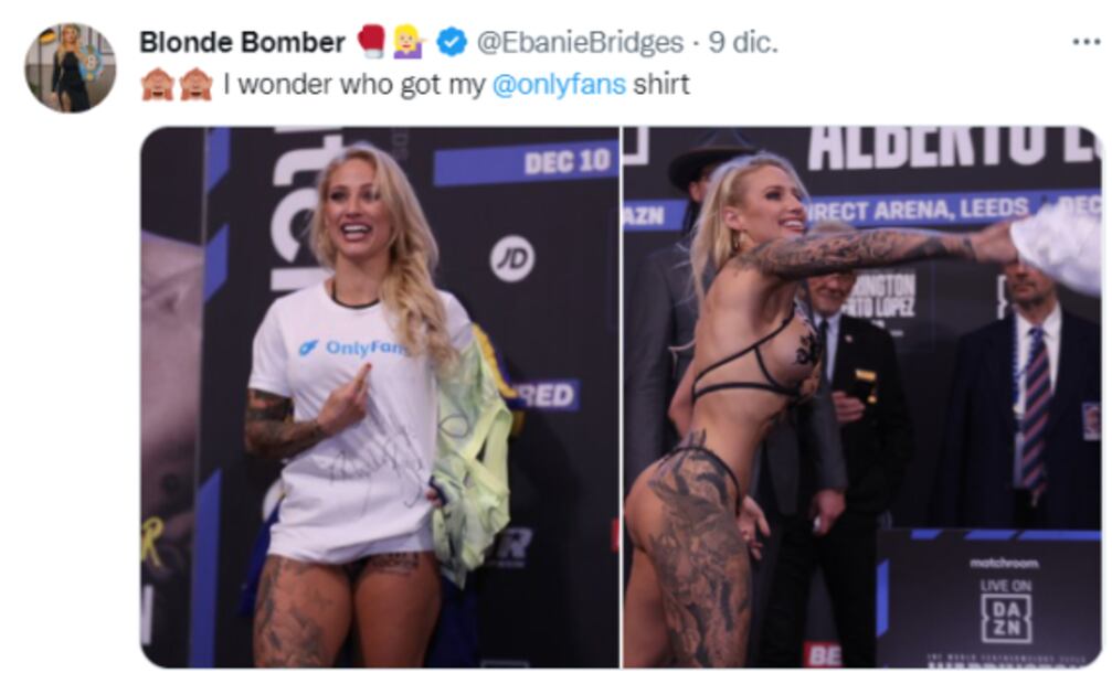 Ebanie Bridges, la boxeadora que promocionó su OnlyFans en lenceria en la ceremonia de pesaje