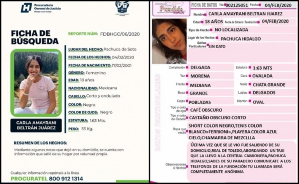 Carla Amayrani desapareció tras abordar un taxi en Pachuca, Hidalgo