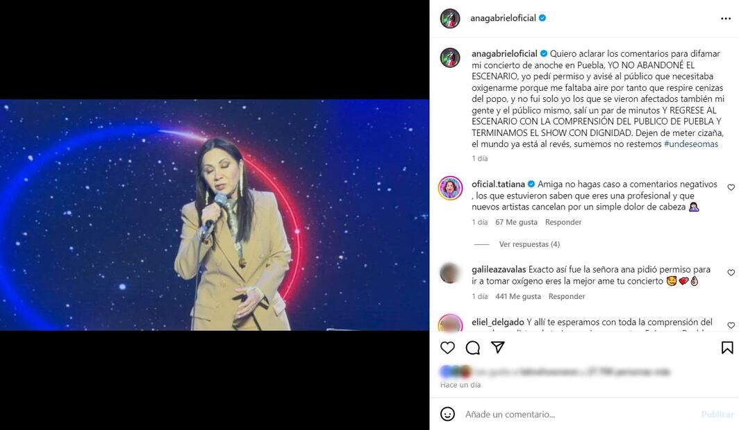Ana Gabriel aclara situación en Puebla.