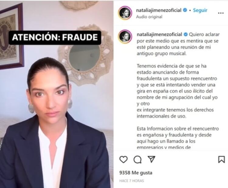 Natalia Jiménez denuncia fraude con presunto reencuentro de "La Quinta Estación"