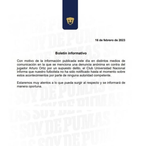 Pumas da postura tras supuesta agresión sexual del ‘Palermo’ Ortiz
