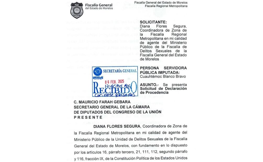 Solicitud de desafuero del diputado federal Cuauhtémoc Blanco por parte de la Fiscalía de Morelos (06/02/2025). Foto: Especial