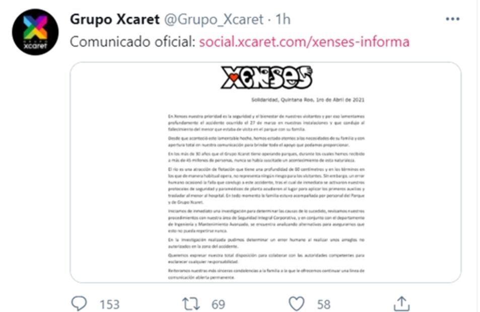 "Error humano" provocó la muerte de menor succionado por filtro de agua: Xcaret