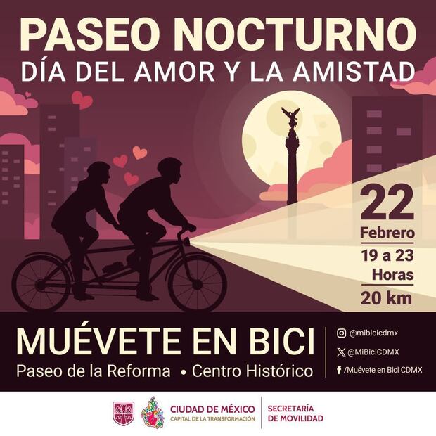 Paseo Nocturno “Muévete en Bici”. Foto: X @LaSEMOVI