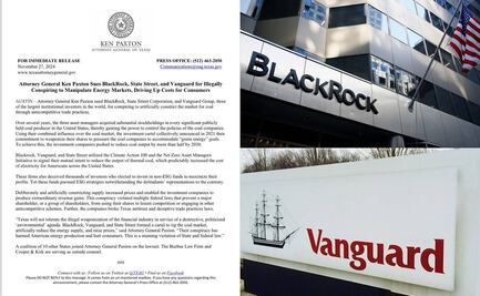 Republicanos de EU demandan a BlackRock, Vanguard y State Street; acusan que violan leyes antimonopolio a través de agenda climática