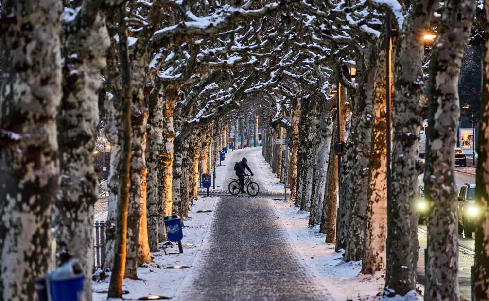 Un camino con nieve en Fráncfort, Alemania, el 7 de enero del 2026. Foto: AP