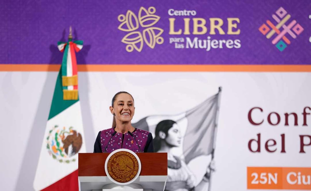 Claudia Sheinbaum, presidenta de México, durante la mañanera del 25 de noviembre del 2025. Foto: Diego Simón  / EL UNIVERSAL.