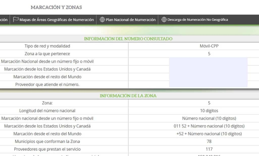 Así puedes saber de qué ciudad es un número telefónico. Imagen: captura de pantalla