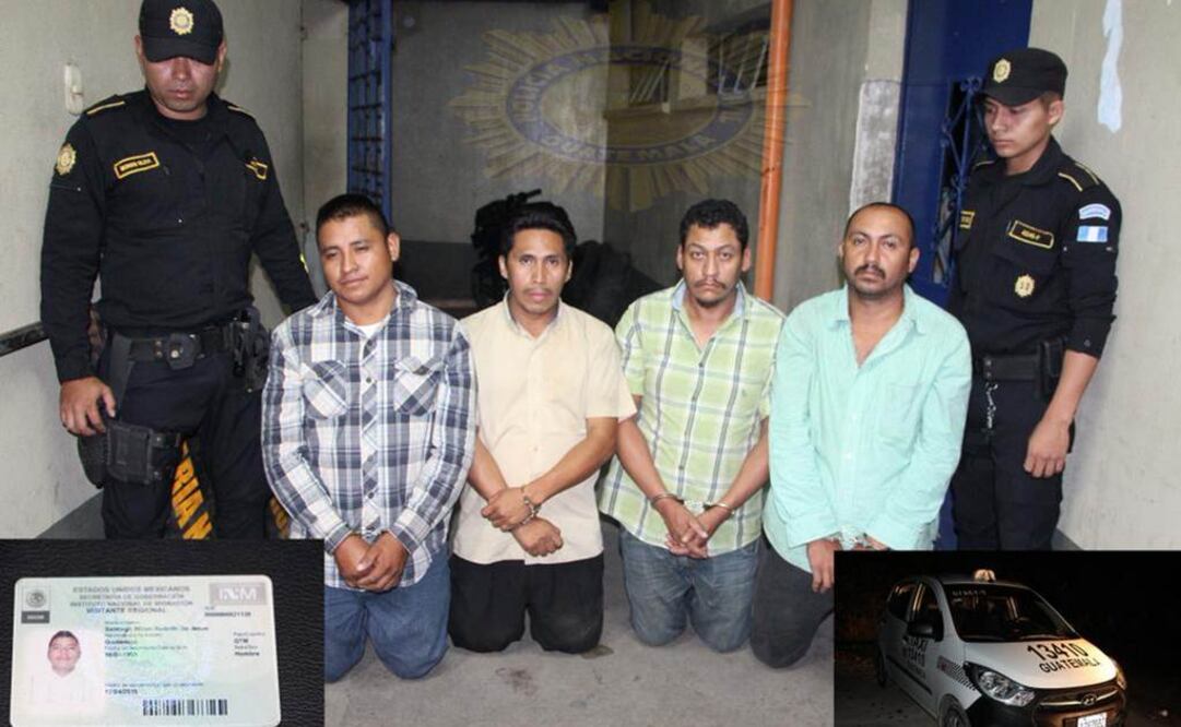Las autoridades identificaron a los detenidos como Rodolfo de Jesús Santiago Milian, de 26 años; José Fredy Díaz Morales, de 31; Esvin Adilio Álvarez Torres, de 33 y Jorge Vidal Palencia Cojón, de 39 Foto: @PNCdeGuatemala