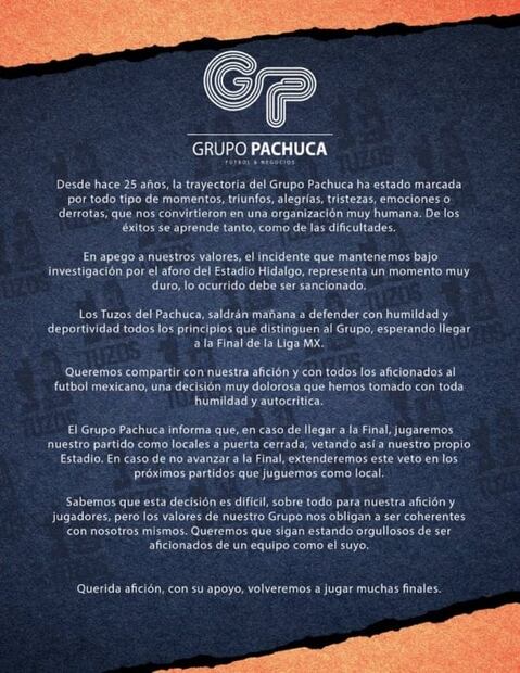 Tras sobrecupo, Pachuca anuncia veto en el Estadio Hidalgo