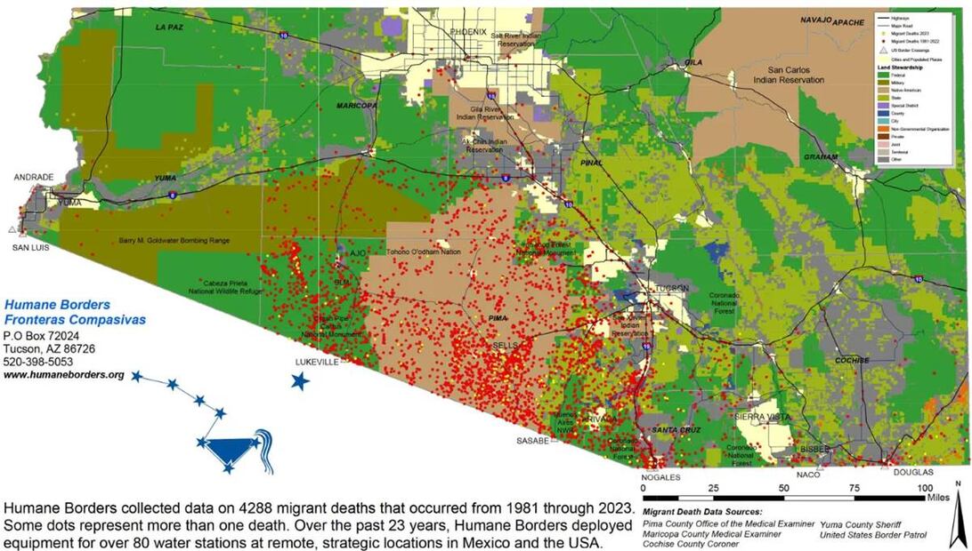 Mapa de muertes de migrantes registradas entre 1981 y 2023 / Foto: humaneborders.org