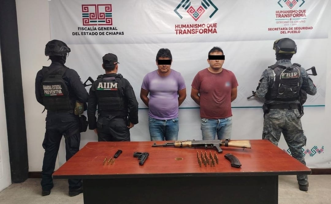 Caen tres presuntos agresores de helicópteros policiales en Chiapas (14/10/2025). Foto: Especial