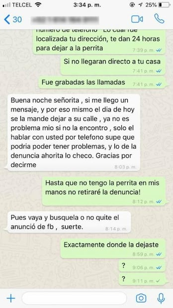 "Quiero 3 mil pesos por dejar libre a tu perrita"