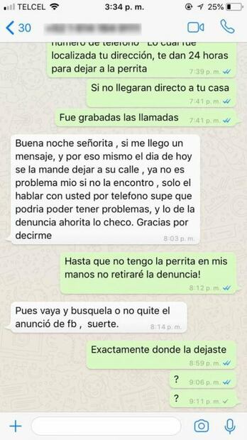 "Quiero 3 mil pesos por dejar libre a tu perrita"