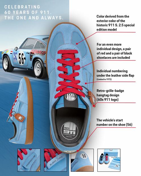 Estos tennis son de edición limitada y conmemoran el aniversario del Porsche 911.