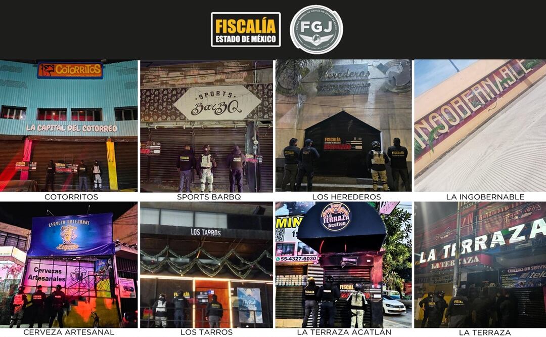 Operación Atarraya: Aseguran 7 bares más en Naucalpan y Tlalnepantla. Foto: Fiscalía Edomex