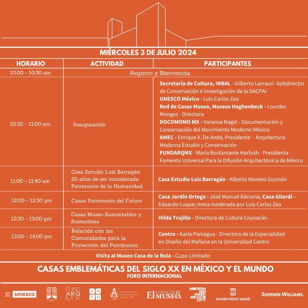 Programa del Foro Internacional: Casas emblemáticas del Siglo XX en México y el Mundo.
