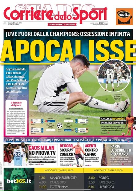 Las portadas en el mundo destacan la eliminación de Cristiano y la Juventus