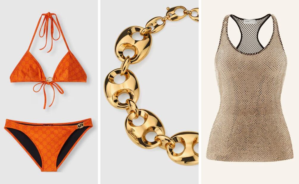 Foto: Bikini y collar de Gucci. Top de malla de Cultnaked.