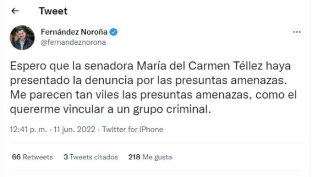 Me parece vil quererme vincular a un grupo criminal: Fernández Noroña responde a Lilly Téllez  