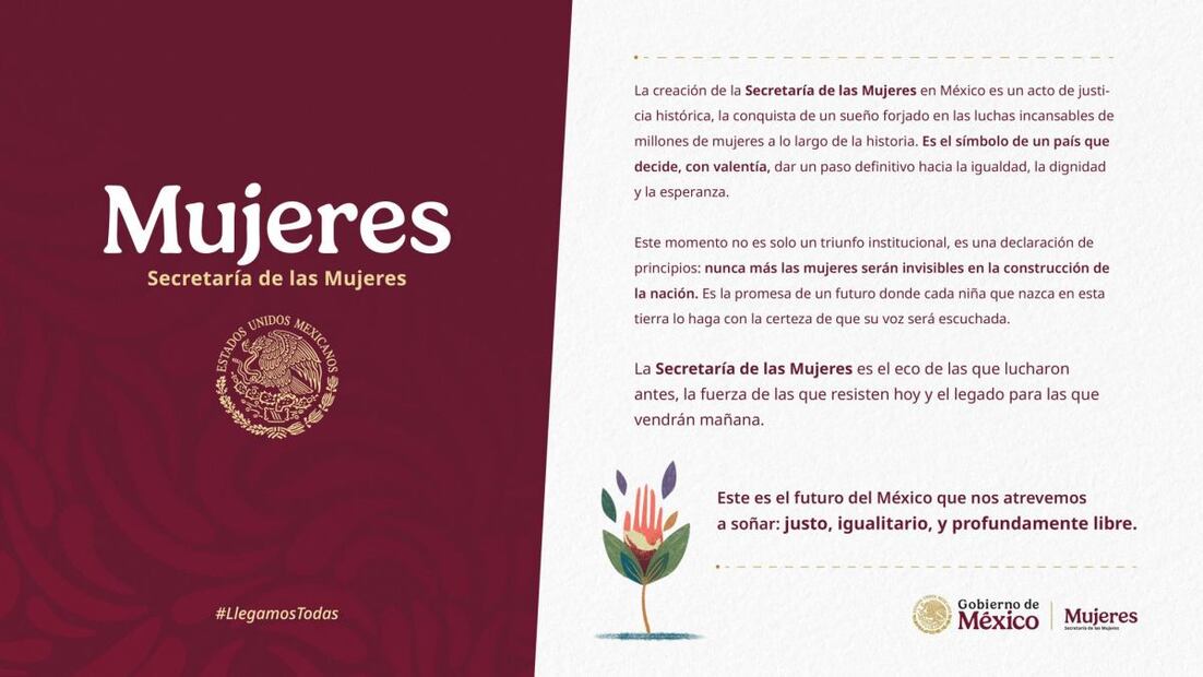 1 de enero de 2025, creación de la Secretaría de las Mujeres del Gobierno de México. Foto: X @mujeresgobmx