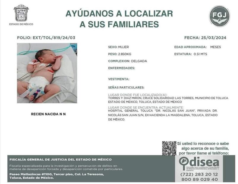 Recien nacida en Metepec. Foto: Especial