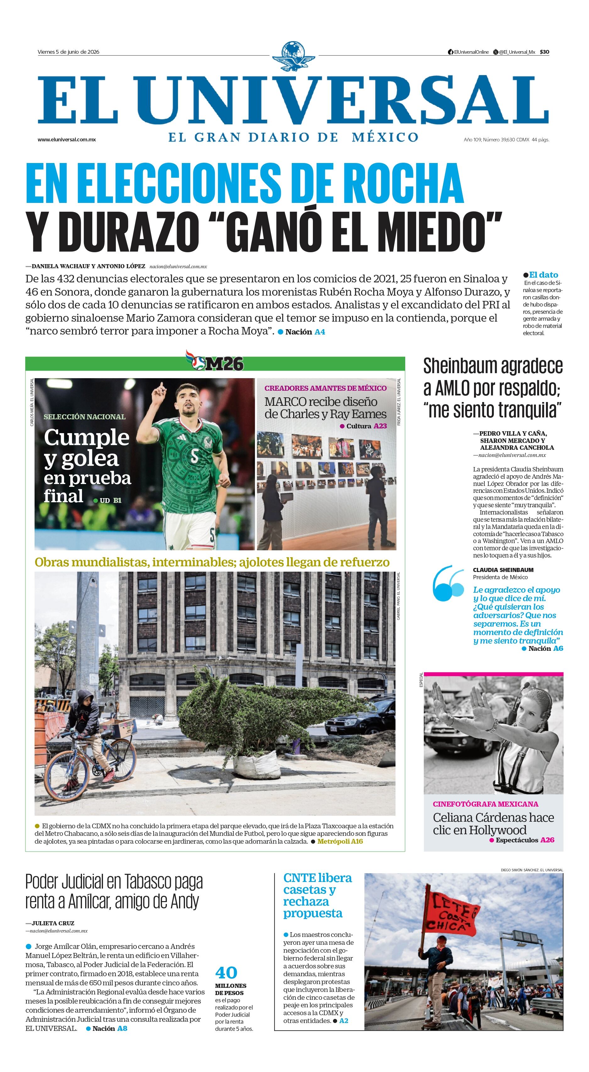 Portada impresa del 5 de junio de 2026