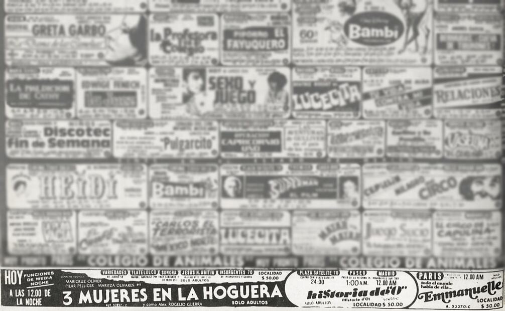 Hasta abajo de la cartelera se anunció la presentación de “La Historia de O”, “Emmanuelle” y “3 mujeres en la hoguera”, en un ciclo de “Sólo adultos”. La última es una producción mexicana de intriga erótica y relaciones abiertas, protagonizada por Maricruz Oliver, Pilar Pellicer y Rogelio Guerra. Foto: Hemeroteca EL UNIVERSAL.