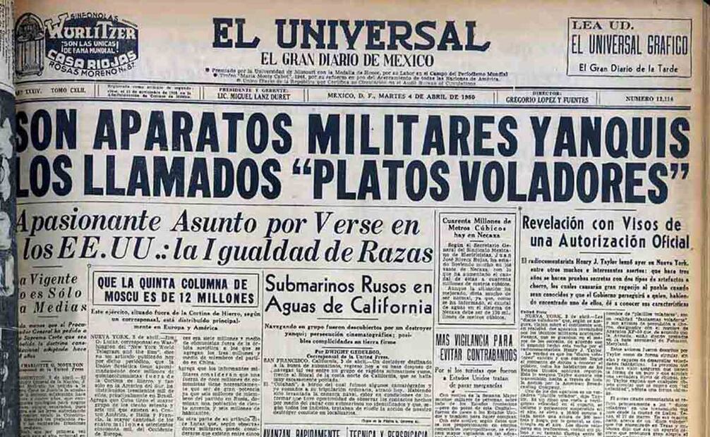 Ante la incertidumbre sobre la procedencia desconocida de los “platos voladores” en la década de 1950, las hipótesis y teorías no se dejaron esperar, una de las hipótesis de mayor difusión era que aquellos aparatos eran producto de experimentos para probar nuevas aeronaves militares, en su mayoría de origen norteamericano. Foto: Hemeroteca EL UNIVERSAL.