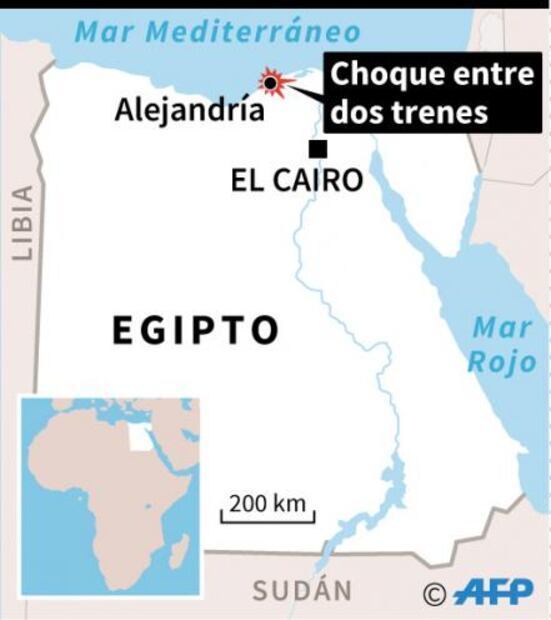Suman 36 muertos y 123 heridos por choque de trenes en Egipto
