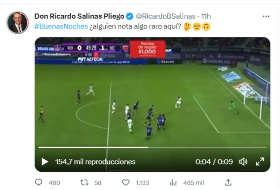 Ricardo Salinas Pliego arremete contra el arbitraje de la Liga MX tras la derrota de Mazatlán