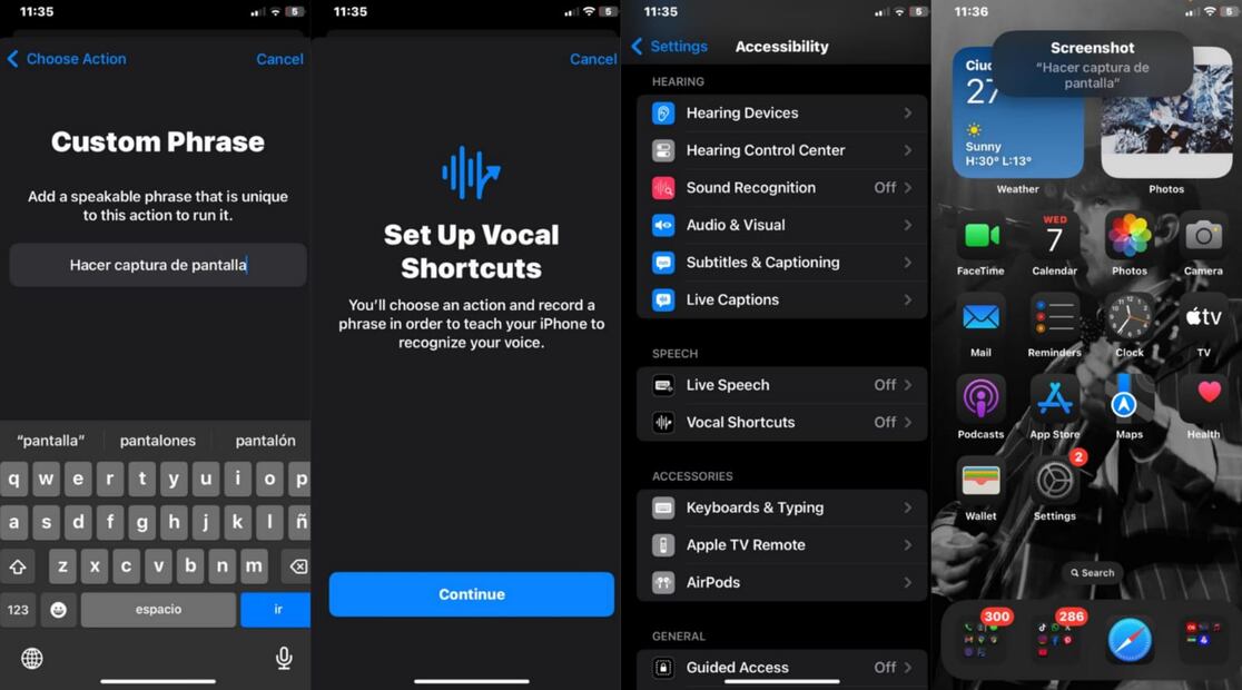 Paso a paso de cómo tomar capturas de pantallas en tu iPhone con la voz. Foto: Captura de pantalla
