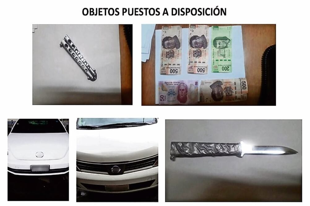 A los detenidos en el intento de robo en Iztacalco se les aseguraron dos automóviles, dos armas blancas y dinero en efectivo. (ESPECIAL)
