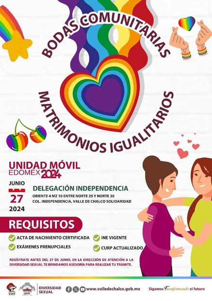 Flyer de Bodas comunitarias para matrimonios igualitarios. Foto: Especial