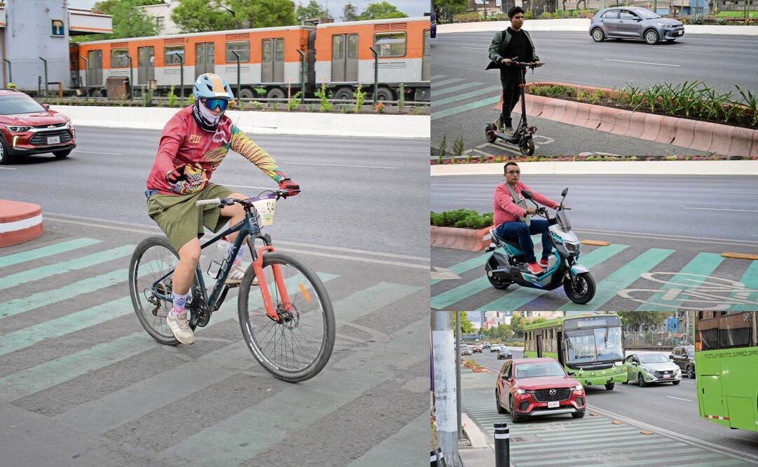 Pese a los señalamientos de que el carril confinado en Calzada de Tlalpan es sólo para bicicletas, personas en scooters , motocicletas y hasta automóviles lo ocupan, estorbando el paso y reduciendo la seguridad de los ciclistas. Fotos: Santiago Cadena / EL UNIVERSAL