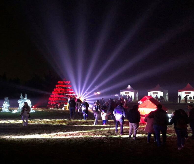 El paseo nocturno por trajinera te llevará a una villa iluminada. Foto: Facebook Xochimilco Embarcadero Caltongo