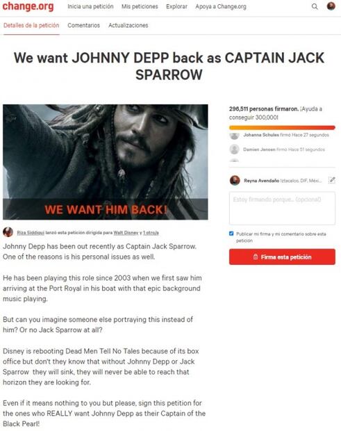 Fans de Johnny Depp rescatan petición para que vuelva a "Piratas del Caribe"