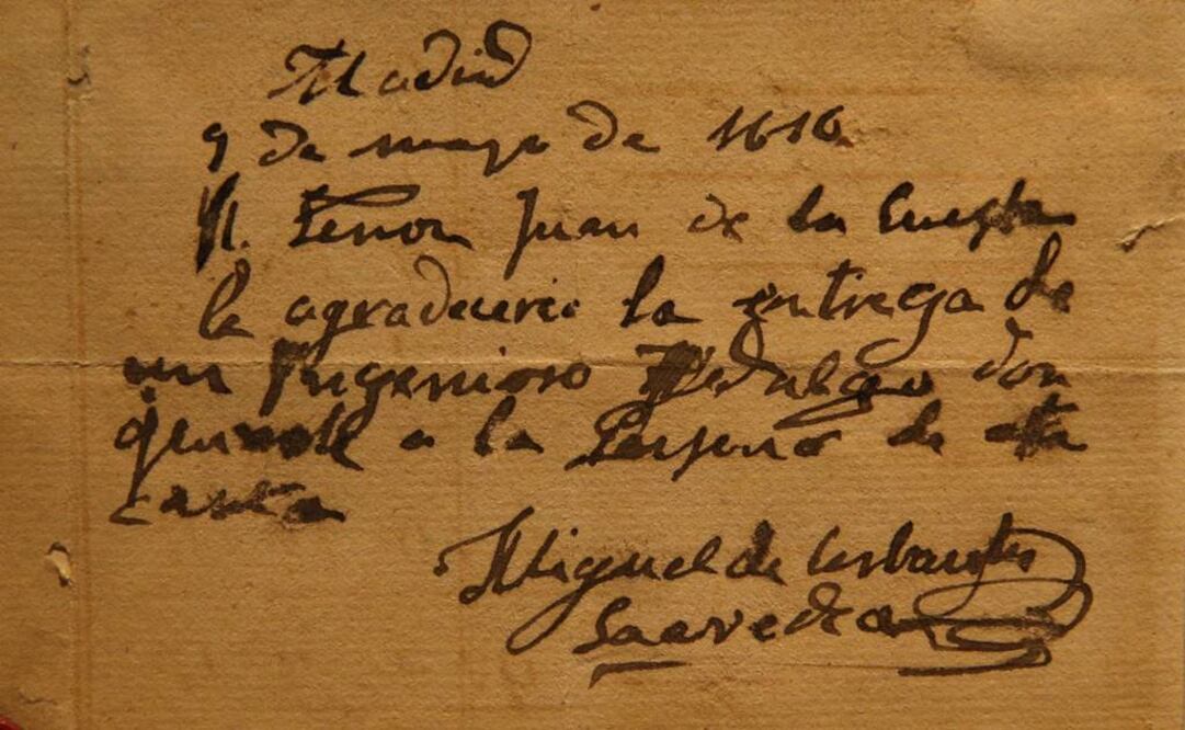 Uno de los once únicos autógrafos de Cervantes que se conservan y que forma parte de "Miguel de Cervantes. De la vida al mito". (FOTO: Archivo EL UNIVERSAL)