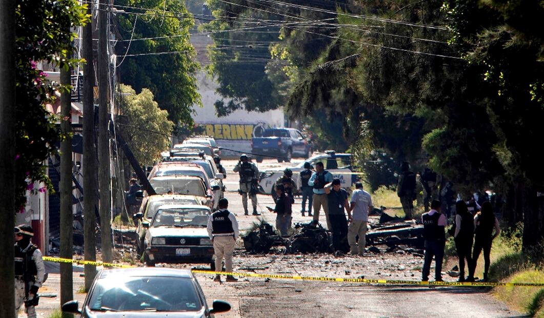 Un coche bomba explotó la madrugada de hoy afuera de las instalaciones de la Dirección de Seguridad Pública de Acámbaro, al sur del estado de Guanajuato. Foto: AFP