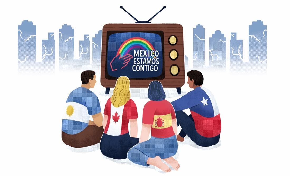 El mundo no fue indiferente a la desgracia ocurrida hace 40 años. Iniciativas como “México, Estamos Contigo” recaudaron bastantes fondos para la atención de víctimas y la reconstrucción de México. Ilustración: Iván Vargas/EL UNIVERSAL.