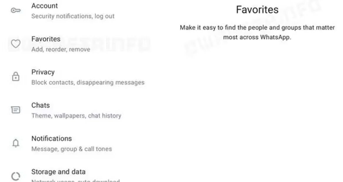 La opción "Favoritos" te permite seleccionar contactos o grupos para que puedas llamarlos de forma más práctica. Foto: WaBetaInfo