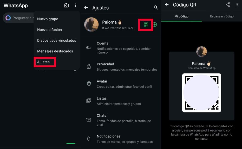 Código QR de WhatsApp. Imagen: captura de pantalla
