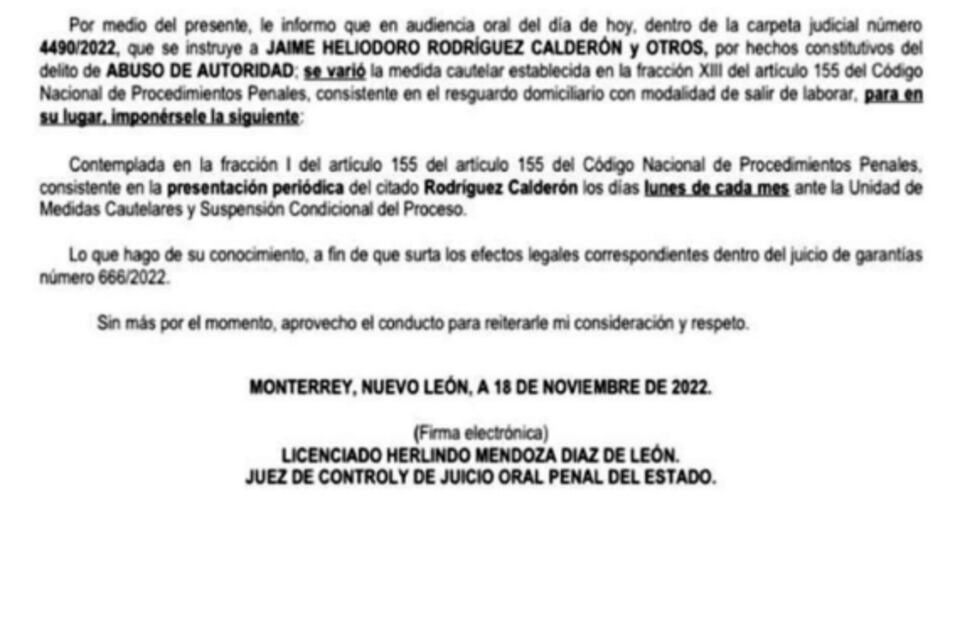 Retiran a Jaime Rodríguez "El Bronco" arraigo domiciliario